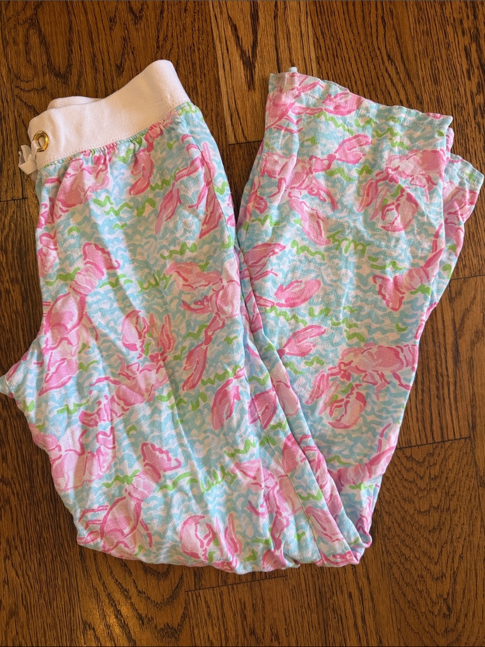 Lilly Pulitzer Girls XL Linen Lobster pants Pink  & Aqua Print beach pants